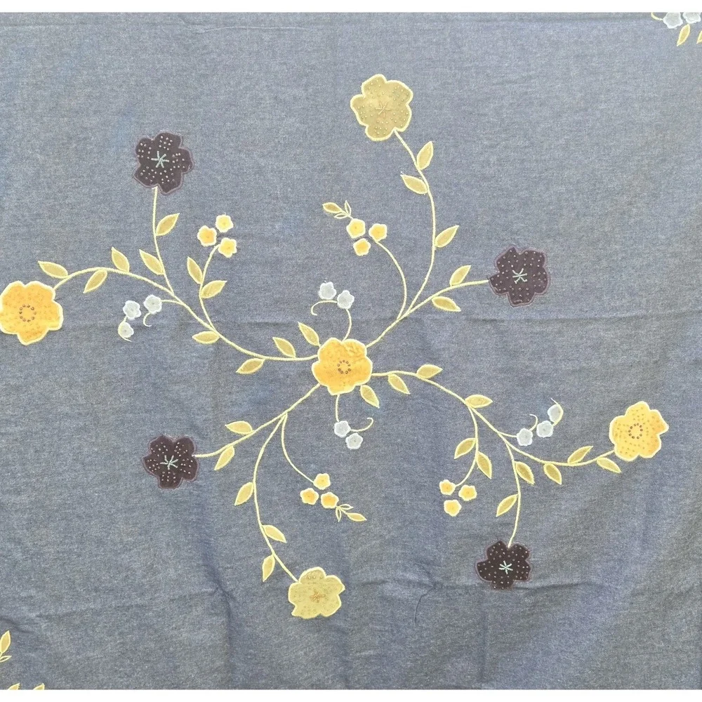 Rare Vintage Spiegel Home Cotton Embroidered Denim Throw/2 Matching Floral Shams